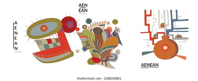 Set of artistic abstract vector illustrations in graffiti wall style. Cubism art design elements isolated on white. Modern mystic natural spiritual idea. Futuristic geometry in hand drawing line.