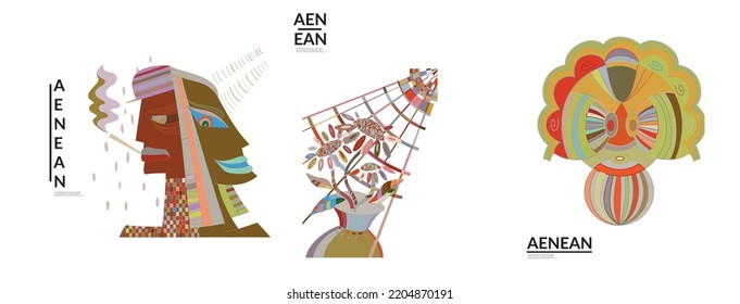 Set of artistic abstract vector illustrations in graffiti wall style. Cubism art design elements isolated on white. Modern mystic natural spiritual idea. Futuristic geometry in hand drawing line.