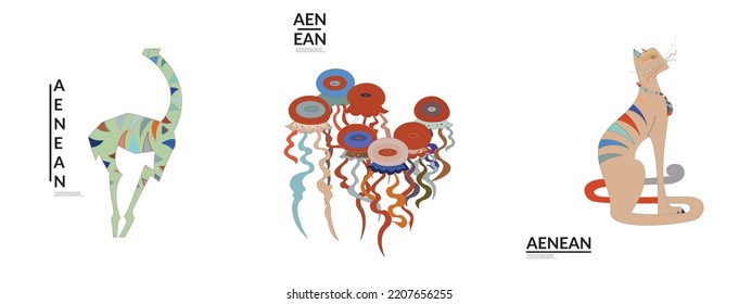 Set of artistic abstract vector illustrations in graffiti wall style. Cubism art design elements isolated on white. Modern mystic natural spiritual idea. Futuristic geometry in hand drawing line.