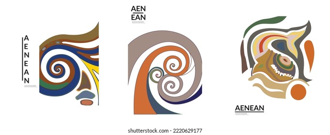 Set of artistic abstract vector illustrations in graffiti wall style. Cubism art design elements isolated on white. Modern mystic natural spiritual idea. Futuristic geometry in hand drawing line.