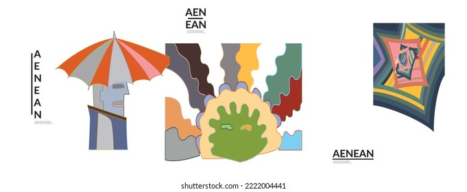 Set of artistic abstract vector illustrations in graffiti wall style. Cubism art design elements isolated on white. Modern mystic natural spiritual idea. Futuristic geometry in hand drawing line.