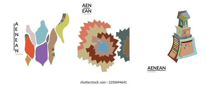 Set of artistic abstract vector illustrations in graffiti wall style. Cubism art design elements isolated on white. Modern mystic natural spiritual idea. Futuristic geometry in hand drawing line.