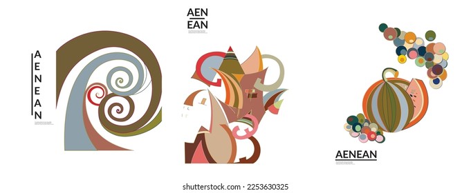 Set of artistic abstract vector illustrations in graffiti wall style. Cubism art design elements isolated on white. Modern mystic natural spiritual idea. Futuristic geometry in hand drawing line.