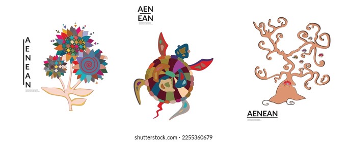 Set of artistic abstract vector illustrations in graffiti wall style. Cubism art design elements isolated on white. Modern mystic natural spiritual idea. Futuristic geometry in hand drawing line.