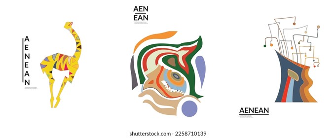 Set of artistic abstract vector illustrations in graffiti wall style. Cubism art design elements isolated on white. Modern mystic natural spiritual idea. Futuristic geometry in hand drawing line.