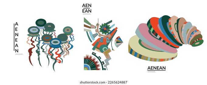 Set of artistic abstract vector illustrations in graffiti wall style. Cubism art design elements isolated on white. Modern mystic natural spiritual idea. Futuristic geometry in hand drawing line.