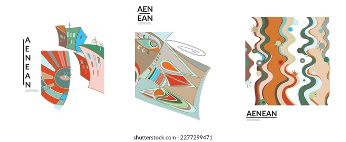Set von künstlerischen abstrakten Vektorgrafiken im Graffiti-Stil. Kunstdesign-Elemente des Kubismus einzeln auf Weiß. Moderne mystische natürliche spirituelle Idee. Futuristische Geometrie in Handzeichnung.