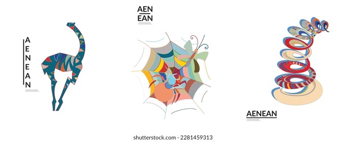 Set of artistic abstract vector illustrations in graffiti wall style. Cubism art design elements isolated on white. Modern mystic natural spiritual idea. Futuristic geometry in hand drawing line.