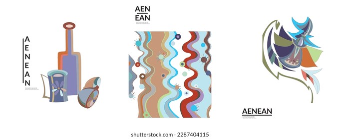 Set of artistic abstract vector illustrations in graffiti wall style. Cubism art design elements isolated on white. Modern mystic natural spiritual idea. Futuristic geometry in hand drawing line.