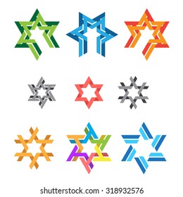 Set of artistic abstract vector stars on white background