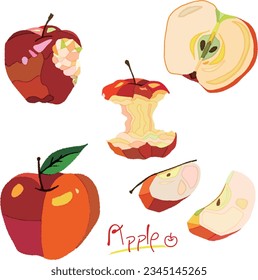 A set of artistic apple illustrations.