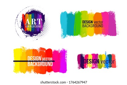 Set of artistic backdrop, with brush strokes, brush paint look background with colorful hand painted stains. Vector illustration. Isolated on white background.