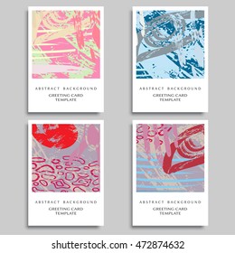 Set of artistic backgrounds, templates for greeting cards or invitations. Abstract art painting, digital freehand artwork. Brushstrokes of paint. Modern art. Contemporary art. Vector collection