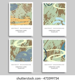 Set of artistic backgrounds, templates for greeting cards or invitations. Abstract art painting, digital freehand artwork. Brushstrokes of paint. Modern art. Contemporary art. Vector collection