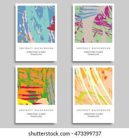 Set of artistic backgrounds, templates for greeting cards or invitations. Abstract art painting, digital freehand artwork. Brushstrokes of paint. Modern art. Contemporary art. Vector collection