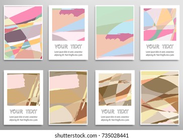 Set of artistic backgrounds, templates for greeting cards or invitations. Abstract art painting, digital freehand artwork. Brushstrokes of paint. Modern art. Contemporary art. Vector collection