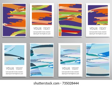 Set of artistic backgrounds, templates for greeting cards or invitations. Abstract art painting, digital freehand artwork. Brushstrokes of paint. Modern art. Contemporary art. Vector collection