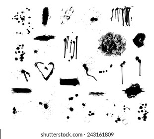 Set of artistic black ink stains and abstract figures