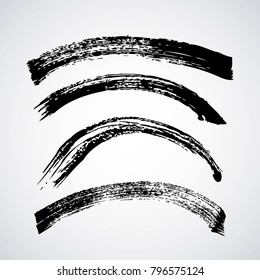 set of artistic black paint hand made creative ink brush strokes isolated on white background