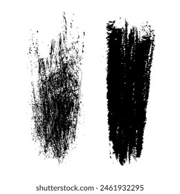 Ensemble de peintures artistiques noires à l'encre réelle, coups de pinceau créatifs isolés sur fond blanc, illustration vectorielle 