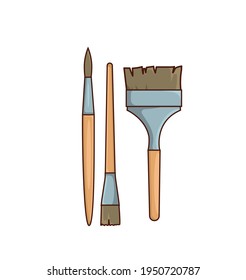 A set of artistic brushes. Paint brushes. Working tools of the artist. Design element, layout, print.