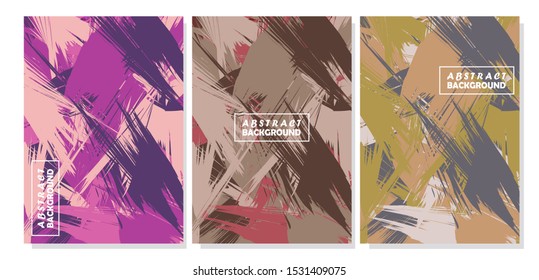 Set of Artistic Colorful Brush Strokes Abstract Background Poster. Cover Design. Trendy Vector Artwork