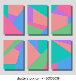 Set of artistic colorful universal cards. Wedding, anniversary, birthday, holiday, party. Design for poster, card, invitation. Memphis style