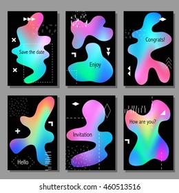 Set of artistic colorful universal cards. Wedding, anniversary, birthday, holiday, party. Design for poster, card, invitation.