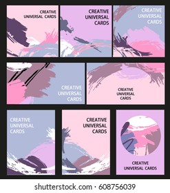 Set of artistic colorful universal cards. Wedding, anniversary, birthday, holiday, party. Design for poster, card, invitation.