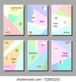 Set of artistic colorful universal cards. Wedding, anniversary, birthday, holiday, party. Design for poster, card, invitation. Vector illustration