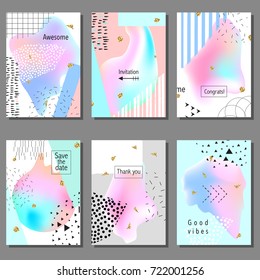 Set of artistic colorful universal cards. Wedding, anniversary, birthday, holiday, party. Design for poster, card, invitation. Vector illustration