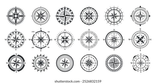 Set Of Artistic Compass Illustrations Showing Multiple Designs And Patterns Blending Traditional And Modern Elements