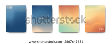 Set of artistic cover designs featuring smooth, soft gradients in muted tones of blue, orange, and pastel colors.