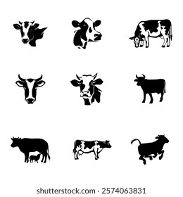 set of artistic cow icon designs a combination of traditional and contemporary	
