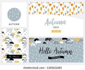 Set of artistic creative autumn cards. Design for poster, card, invitation, placard, brochure, flyer. Vector templates. vector illustration
