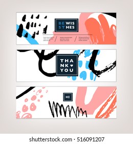 Set of artistic creative cards with hand drawn shapes and textures
Universal templates for invitation.