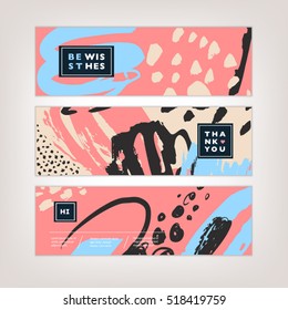 Set of artistic creative cards with hand drawn shapes and textures
Universal templates for invitation.