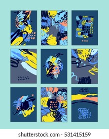 Set of artistic creative cards with hand drawn shapes and textures
Universal templates for invitation.
