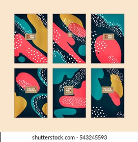 Set of artistic creative cards with hand drawn shapes and textures
Universal templates for invitation.

