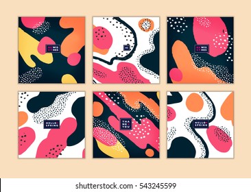 Set of artistic creative cards with hand drawn shapes and textures
Universal templates for invitation.
