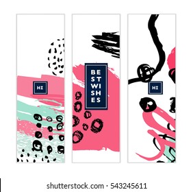Set of artistic creative cards with hand drawn shapes and textures
Universal templates for invitation.
