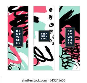 Set of artistic creative cards with hand drawn shapes and textures
Universal templates for invitation.
