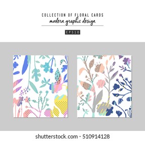 Set of artistic creative floral cards. Hand Drawn textures. Wedding, anniversary, birthday, Valentine's day, party. Design for poster, card, invitation, placard, brochure, flyer.  Vector. Isolated.