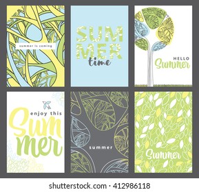 Set of artistic creative summer cards. Design for poster, card, invitation, placard, brochure, flyer. Vector. Nice color.