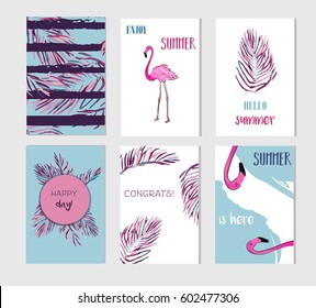 Set of artistic creative summer cards. Hand Drawn textures and brush lettering. Design for poster, card, invitation, placard, brochure, flyer. Vector templates.