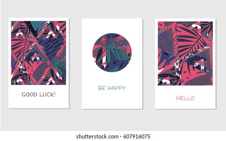 Conjunto de tarjetas artísticas creativas de verano. Diseño de póster, tarjeta, invitación, pancarta, folleto, volante. Plantillas vectoriales. Rojo, colores azules