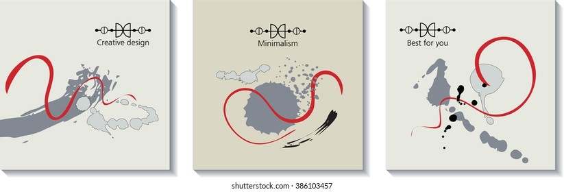 Set of artistic creative universal card with abstract background. Hand drawn textures. Design for card, invitation, placard, brochure. Vector.