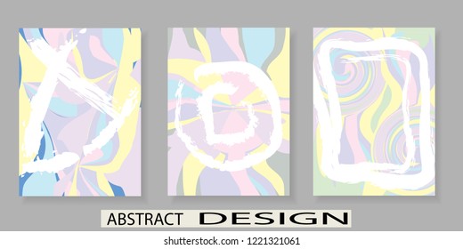Set of artistic creative universal cards. Hand drawn texture. Design for poster, postcards, invitations, brochures, leaflets. Bright geometric pattern with doodles elements painted with brush. Vector.