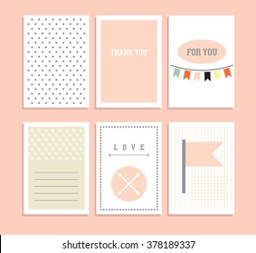 Set of artistic creative universal cards. Hand Drawn textures. Wedding, anniversary, birthday, Valentine's day, party. Design for poster, card, invitation, placard, brochure, flyer. Vector. Isolated.
