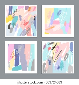 Set of artistic creative universal cards. Hand Drawn textures. Wedding, anniversary, birthday, Valentine's day, party. Design for poster, card, invitation, placard, brochure, flyer.  Vector. Isolated.